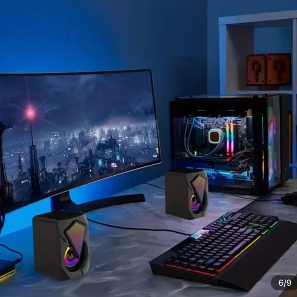 NEW- NJSJ Computer Speakers with Colorful RGB Lights, USB Powered 3.5mm Aux- - Picture 5 of 9